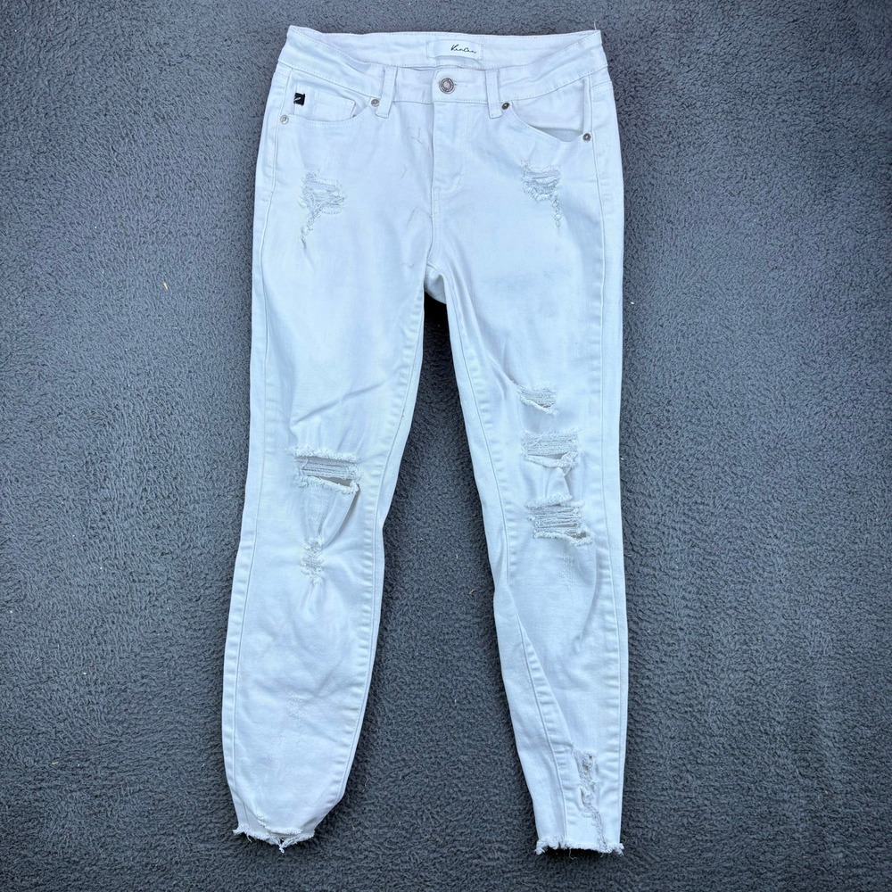 KanCan Womens White Distressed Skinny Jeans Size 7/27 KC5056WT Raw Hem‎ Denim